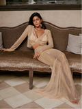 Set „Desert Pearl” – Top Crop & Fustă Maxi din Plasă cu Cristale