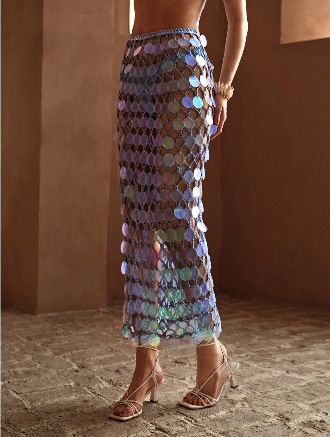 Fustă Maxi „Holo Glam” – Plasă cu Paiete Irizante
