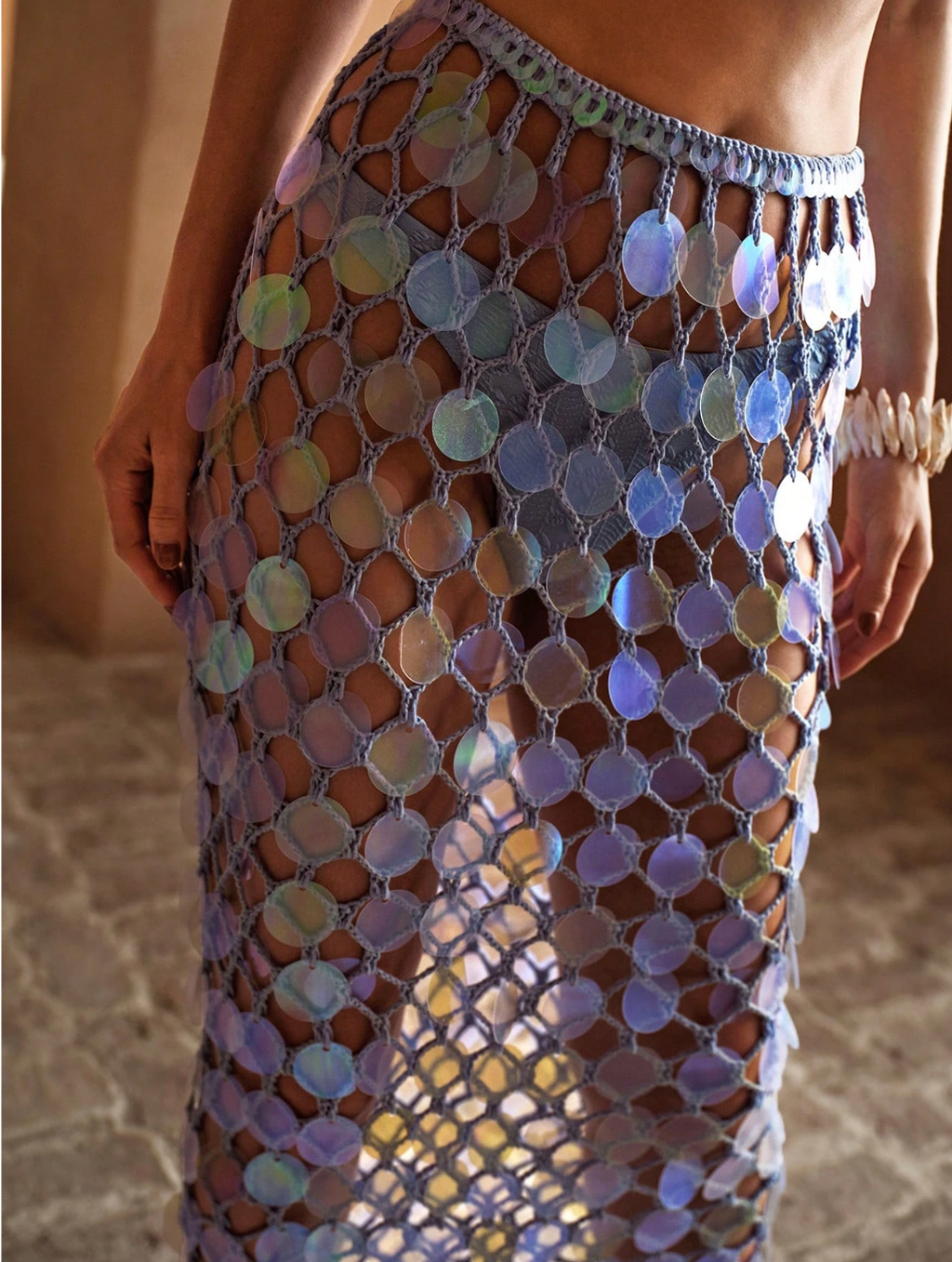 Fustă Maxi „Holo Glam” – Plasă cu Paiete Irizante