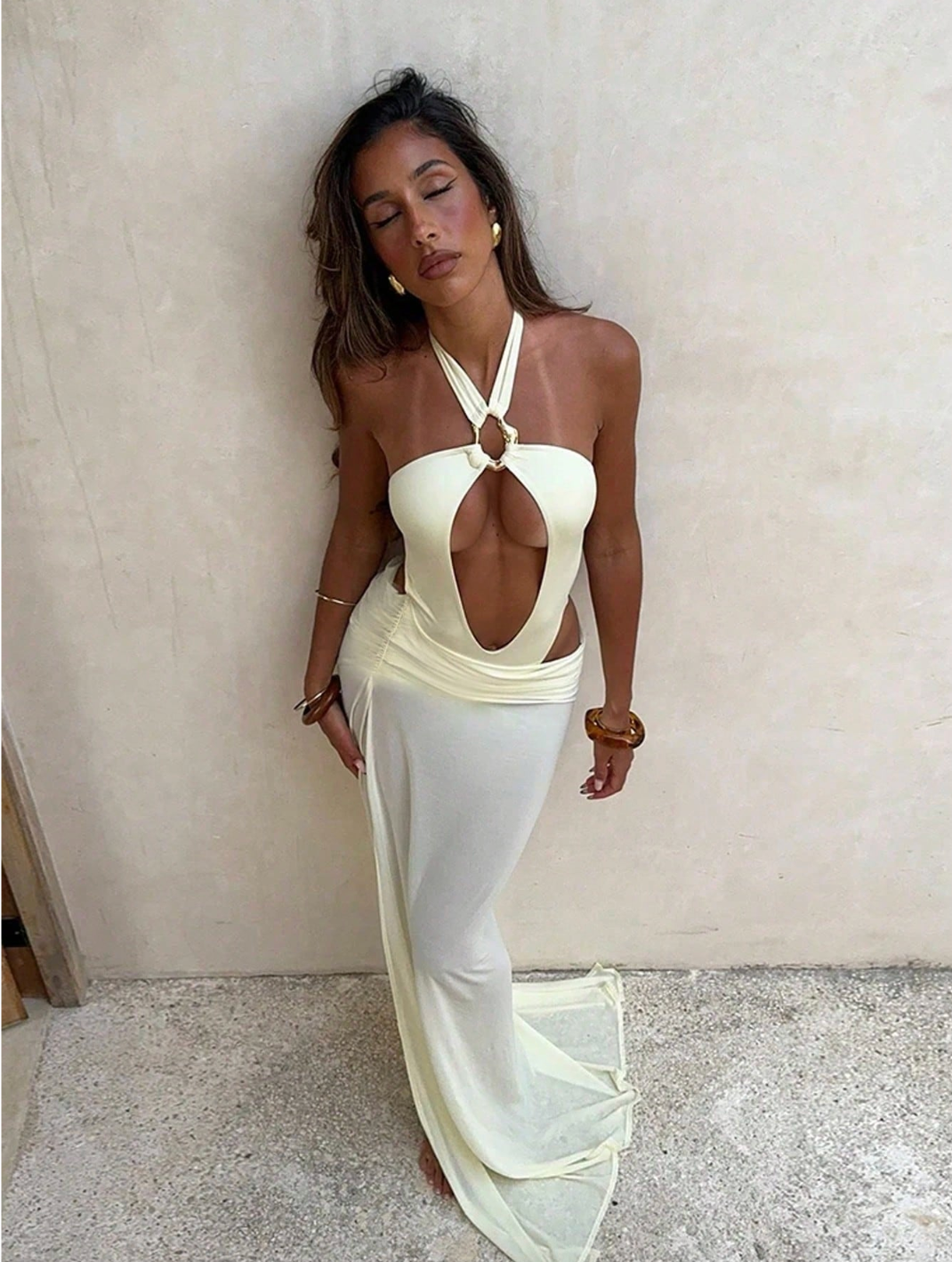 Set „Sands of Serenity” – Costum de Baie Cut-Out & Fustă Maxi