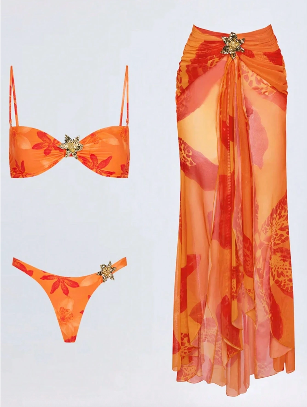 Set „Sunset Star” – Bikini Bandeau & Sarong Drapat