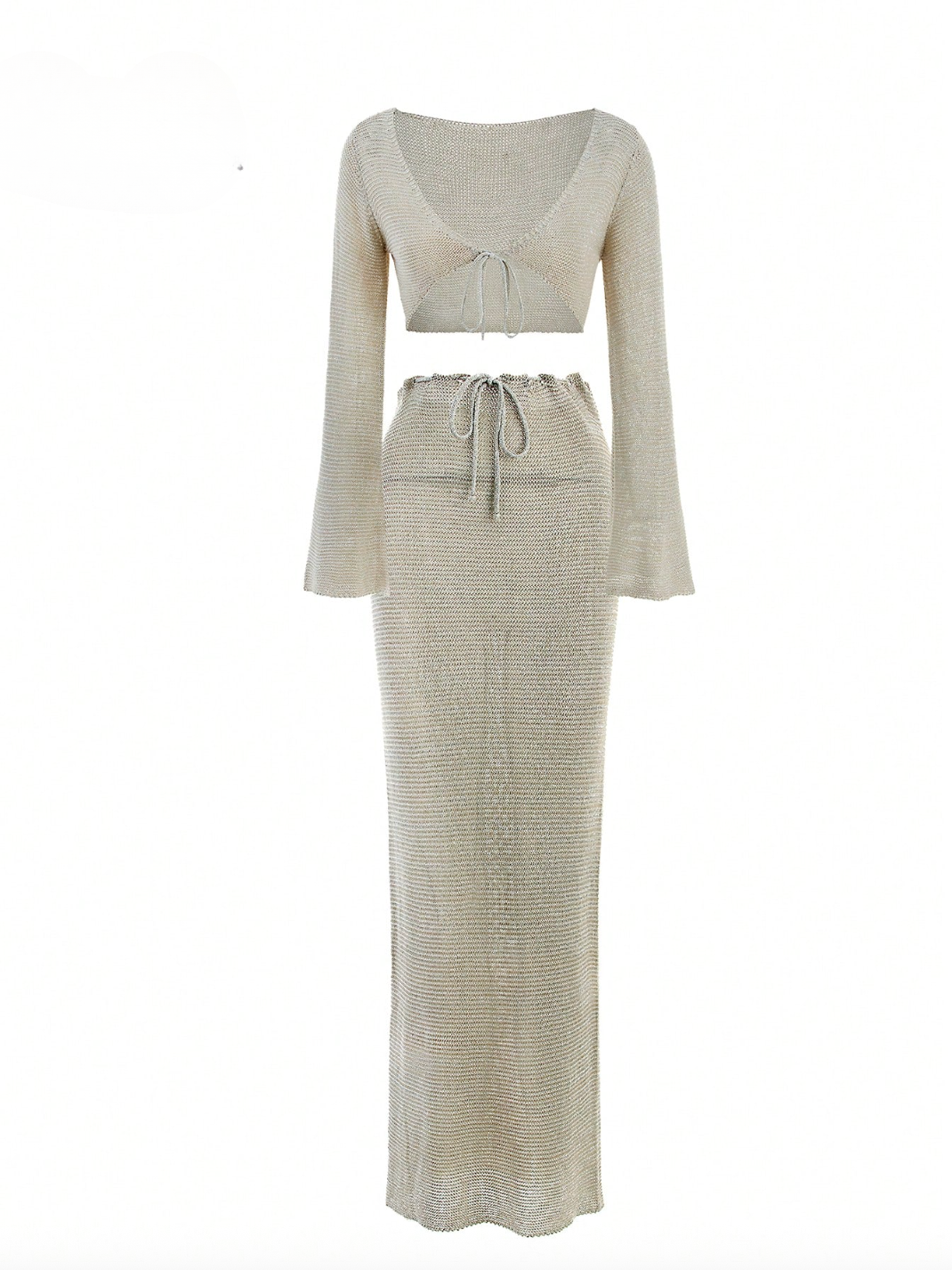 Set „Sahara Glow” – Top Bell-Sleeve & Fustă Maxi Dreaptă